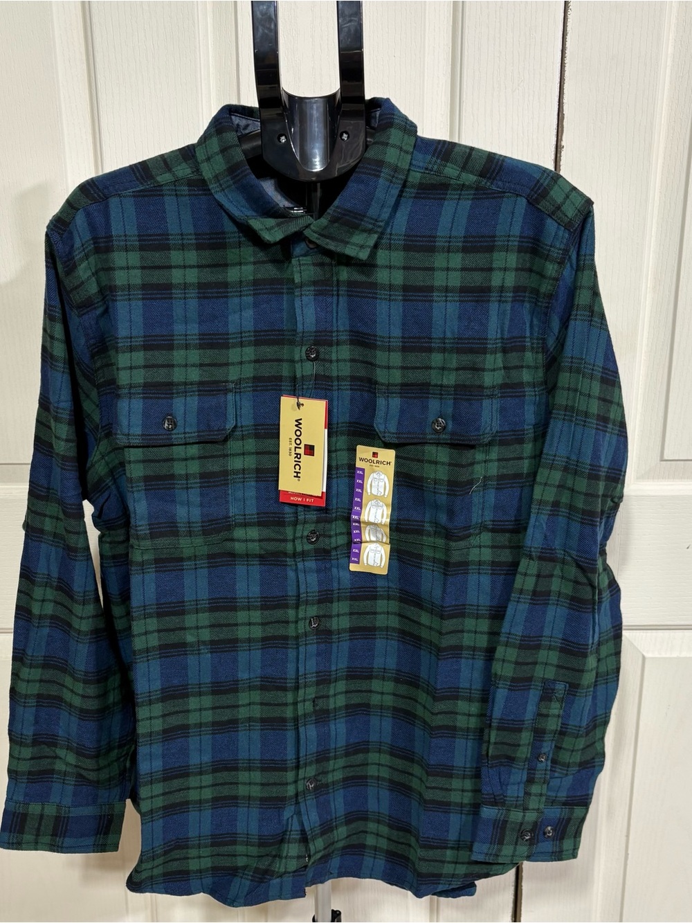 Woolrich Men’s Blue & Green Plaid Flannel Shirt NWT Cotton